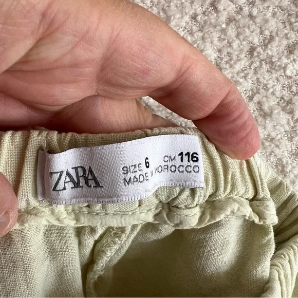 Zara Girls Linen Relaxed Elastic Waist Pleated Kids Pants Yellow Green Size 6 - Picture 2 of 9